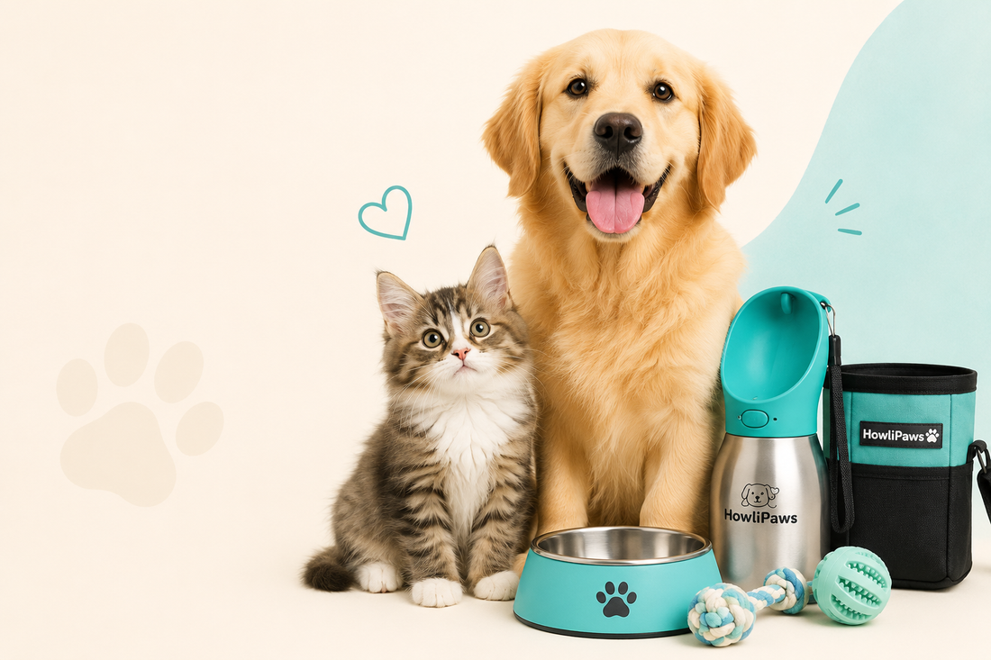 Happy dog and cat with HowliPaws products